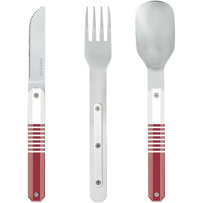 AKINOD Magnetisches reisebesteck, rotes mariniere-spiegelfinish