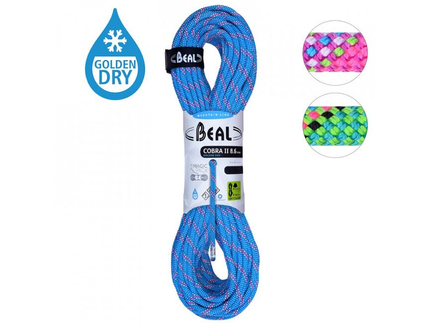 Beal Cobra Unicore halbseil für winterbergsteigen 8,6 mm 2 × 50 m, blau / fuchsia