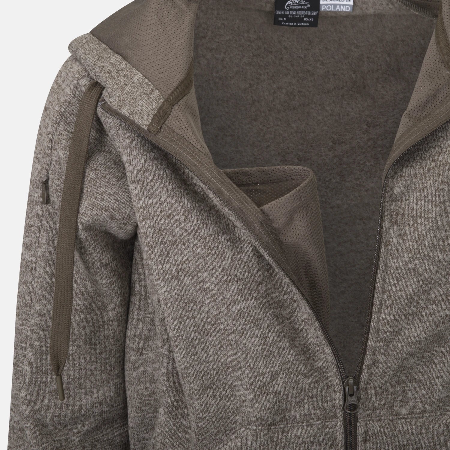 Helikon-Tex Covert mikina taktická s kapucňou FullZip, Melange Light Tan – detail 3