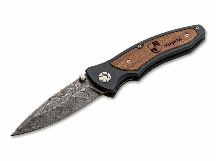 BÖKER Manufaktur Solingen Tirpitz-Damast taschenmesser 9,9 cm, damast, aluminium, nussbaum
