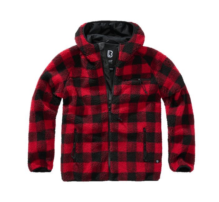 Brandit Teddyfleece Worker fleece-kapuzenjacke, rot/schwarz