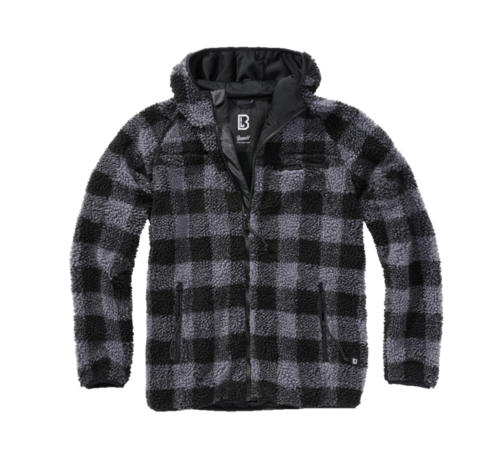 Brandit Teddyfleece Fleece-Kapuzenjacke, schwarz/grau