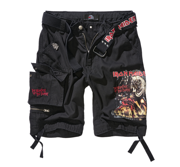 Brandit Iron Maiden Savage Shorts The Number of The Beast Schwarz Edition, schwarz