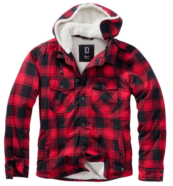 Brandit Lumberjacke mit Kapuze, rot-schwarz