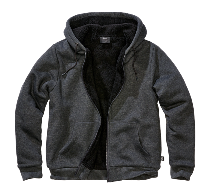 Brandit Sweatjacket herren Kapuzenpullover mit warmem Futter, schwarz melange