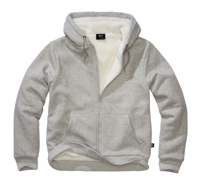 Brandit Sweatjacket Teddylining herren Kapuzenpullover mit warmem Futter , grau melange
