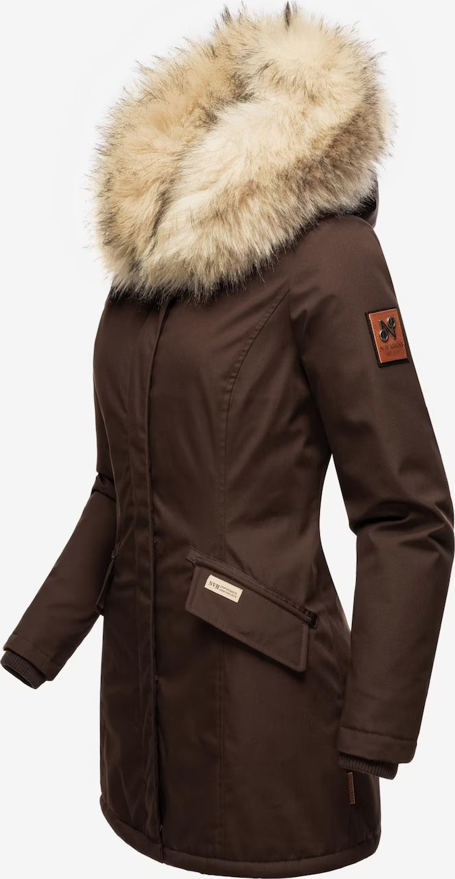 Navahoo Cristal damen Winterjacke mit Kapuze und Fell, dark choco