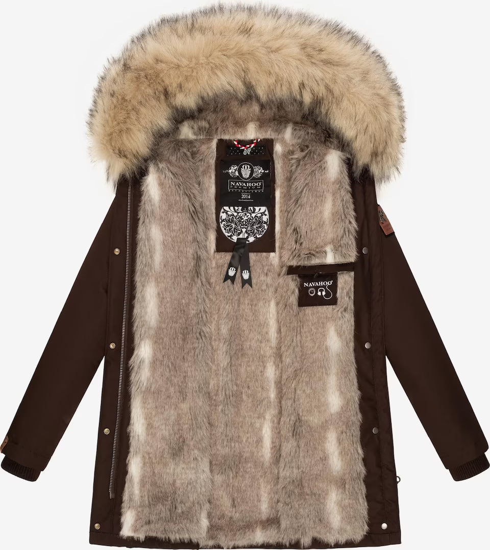 Navahoo Cristal damen Winterjacke mit Kapuze und Fell, dark choco