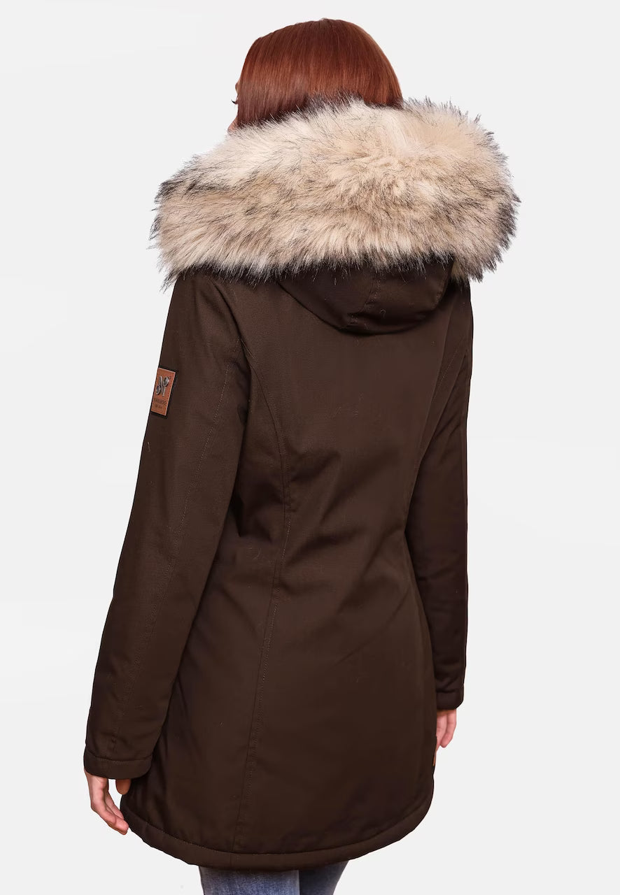 Navahoo Cristal damen Winterjacke mit Kapuze und Fell, dark choco