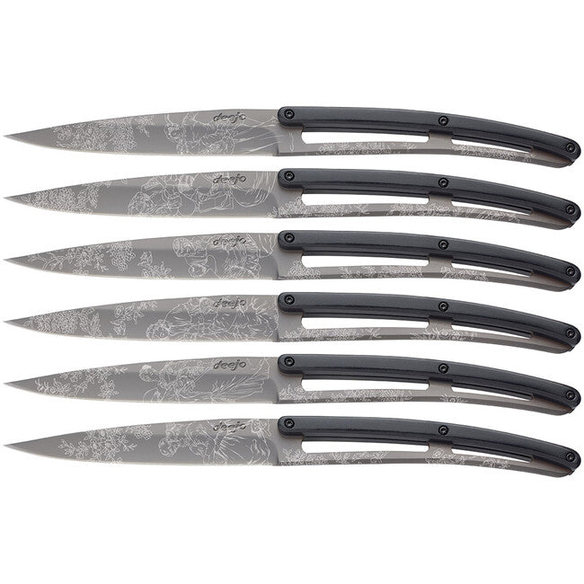 Deejo Set mit 6 messern klinge aus grauem titan griff aus abs design toile de jouy