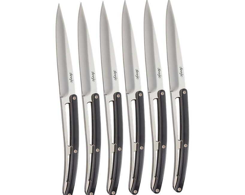 Deejo Set mit 6 messern, glänzende klinge, ebony wood