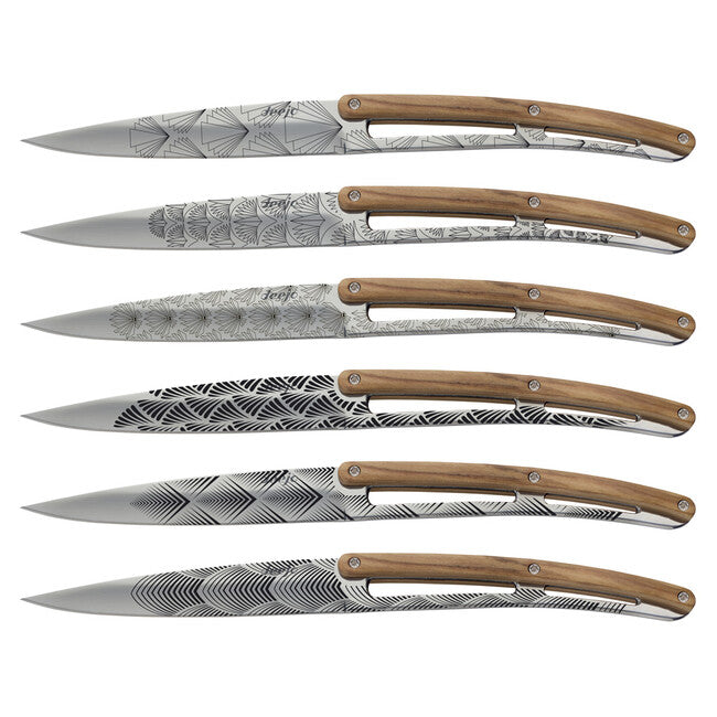 Deejo Set mit 6 steakmessern glänzende klinge aus olivenholz art-déco-design