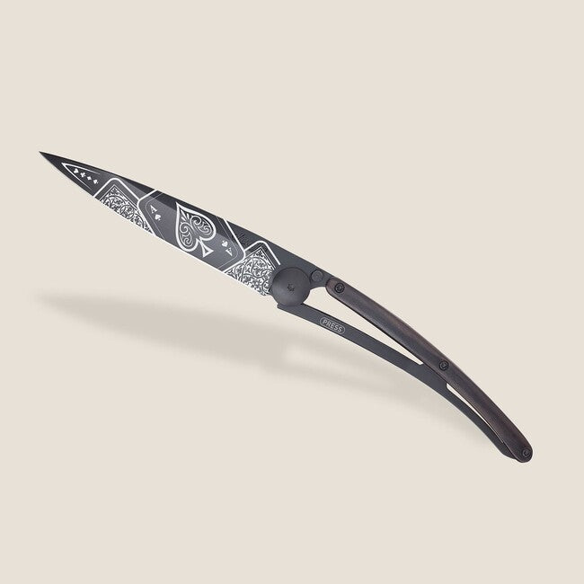 Deejo Black Tattoo schließmesser, ebony wood good luck