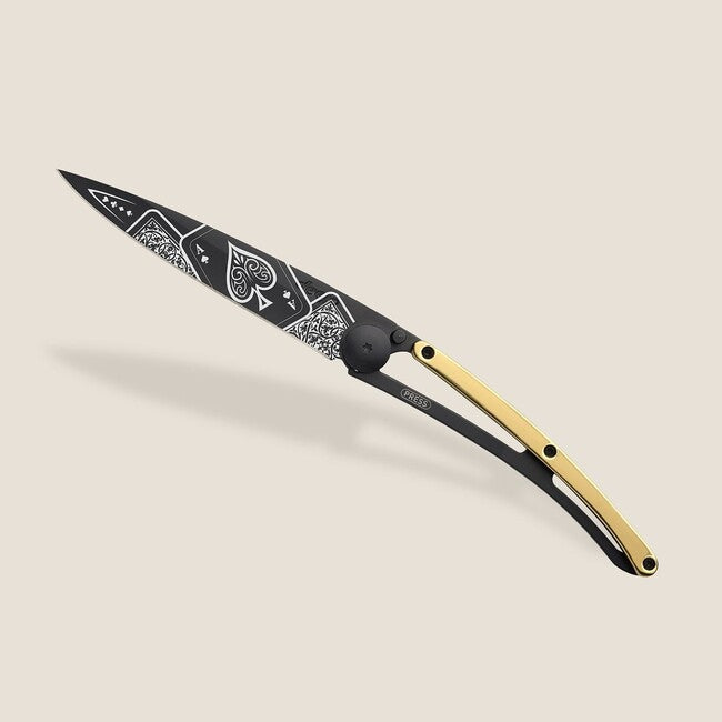 Deejo Schließmesser GOLD Tattoo 23kt Gelbgold Viel Glück