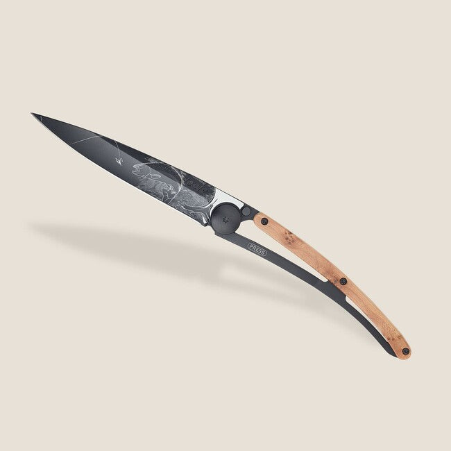 Deejo Nature Klappmesser schwarz Wacholderholz Forelle