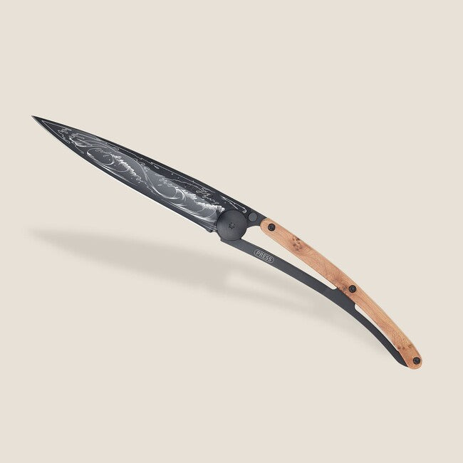 Deejo Klappmesser Ocean Black Wacholderholz Wave"
