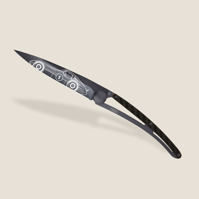 Deejo Tattoo Schließmesser Black Carbon Racing Car
