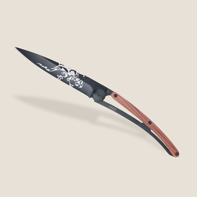 Deejo Tattoo Schließmesser, black coralwood gecko