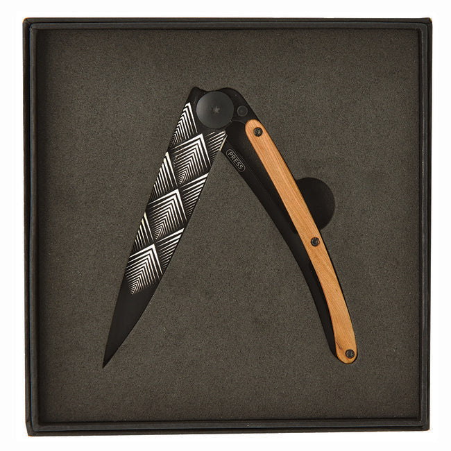 Deejo Tattoo Klappmesser schwarz Art Deco Design
