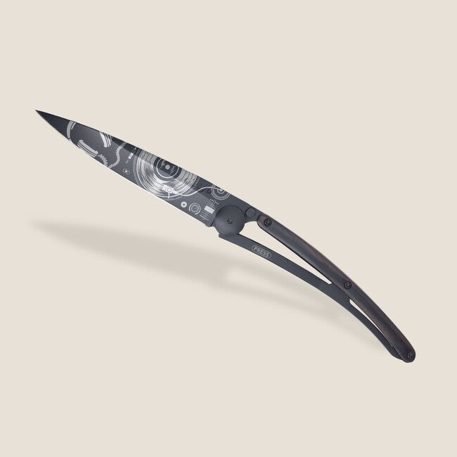 Deejo Tattoo Schließmesser Schwarzes Ebenholz-Vinyl