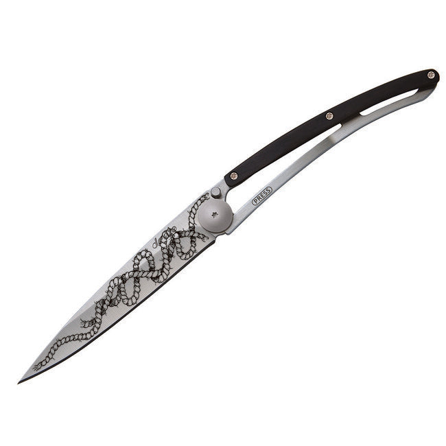 Deejo Tattoo Schließmesser ebony wood Rope