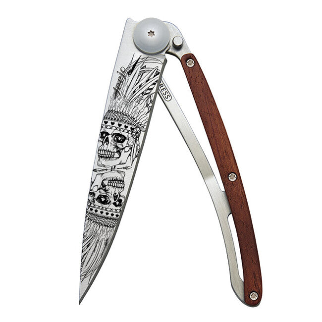 Deejo Tattoo indian skull coral wood Schließmesser