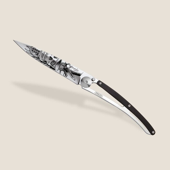 Deejo Danfy Skull Schließmesser Tattoo Mirror ebony wood
