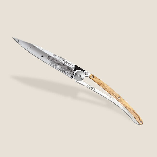 Deejo Tattoo Mirror Schließmesser olive wood Trout