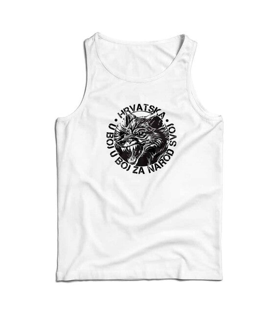 DRAGOWA herren-Tanktop HR Wolf „u boj u boj za narod svoj“, weiß
