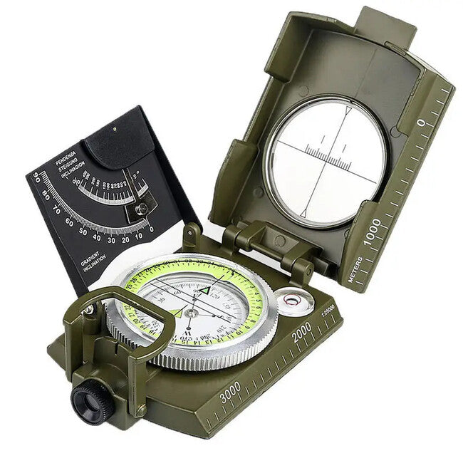DRAGOWA TACTICAL Faltbarer wasserdichter Metallkompass mit Wally-Etui, grün