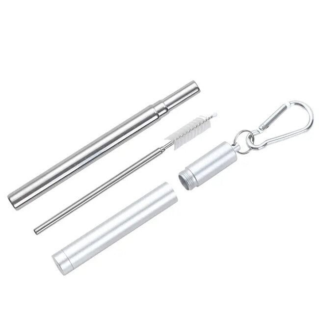 DRAGOWA TACTICAL Klappbarer Metallstrohhalm mit Etui Mossy, silber