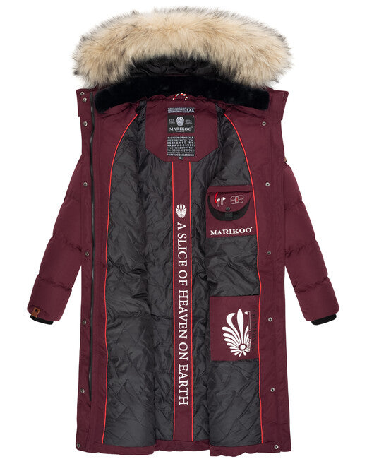 Marikoo Schneesternchen damen-Winterjacke mit Kapuze, weinrot