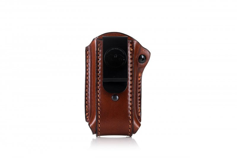 Falco F400 Ledergürtelholster für Magazin mit Schnalle und Feststellschraube Glock 19, braun links