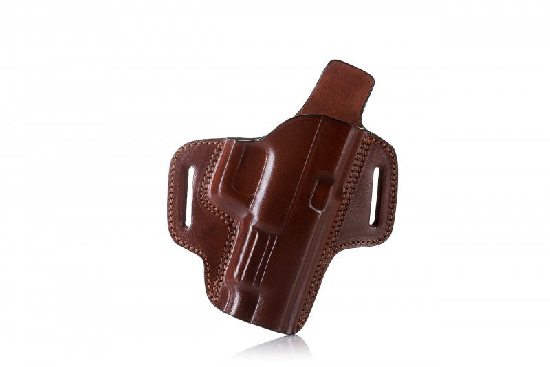 Falco Premium offener Pancake-Lederholster für Glock 17-Gürtel, braun rechts