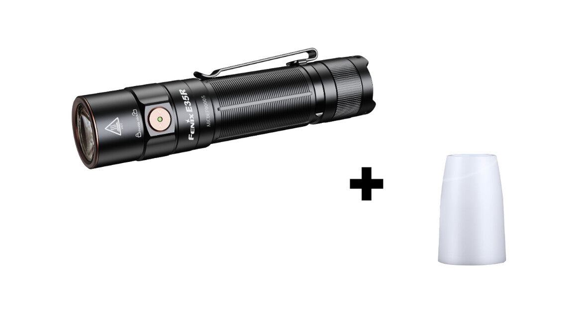 Fenix E35R wiederaufladbare Taschenlampe und weißer Diffusor AOD-S V2.0
