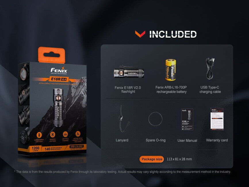 Fenix E18R V2.0 GE Rechargeable Flashlight, Black