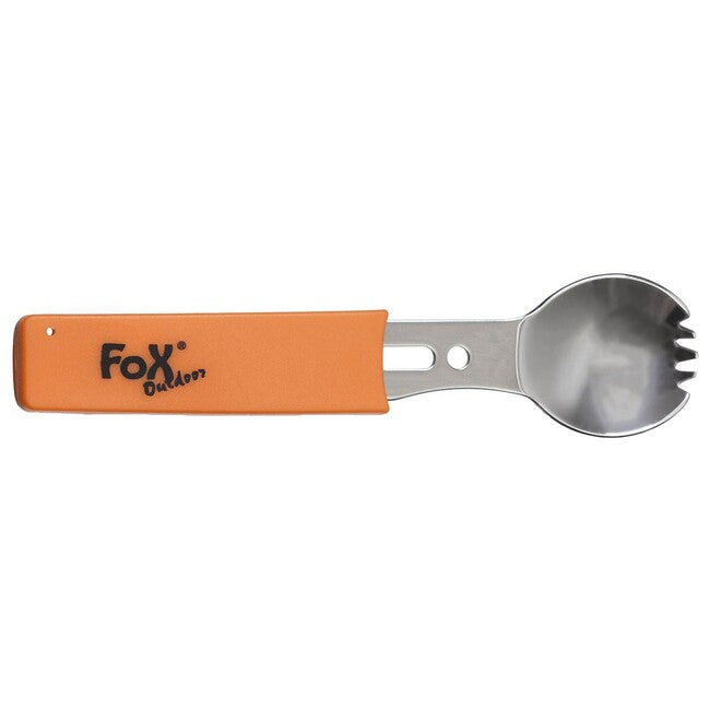 FoxOutdoor Multifunktionslöffel, edelstahl, orangefarbener griff