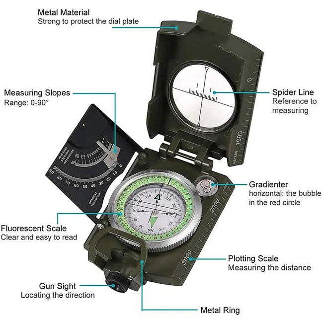DRAGOWA Tactical Wally Folding Waterproof Metal Compass with Case, Green