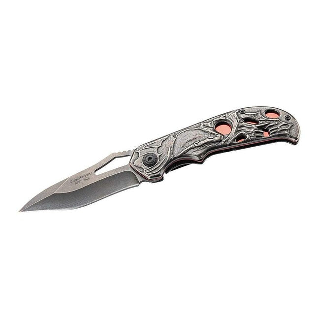 Herbertz Einhand-taschenmesser 9cm, rostfreier Stahl, Totenkopf