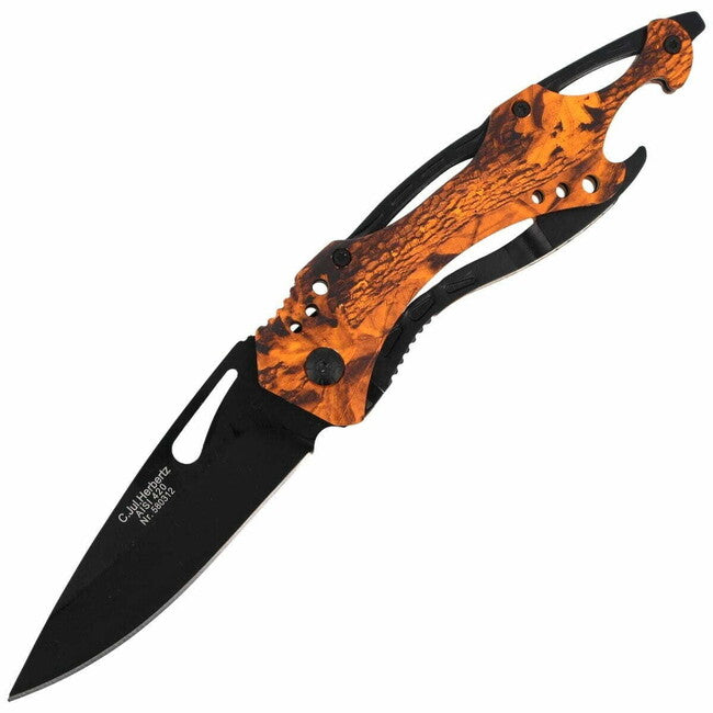 Herbertz Einhand-Universal-taschenmesser 9cm, aluminium orange getarnt flaschenöffner