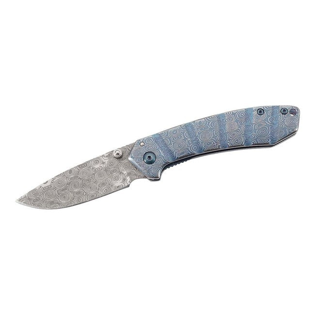 Herbertz Einhandtaschenmesser 7,7cm rostfreier Stahl, blau, Damastoptik