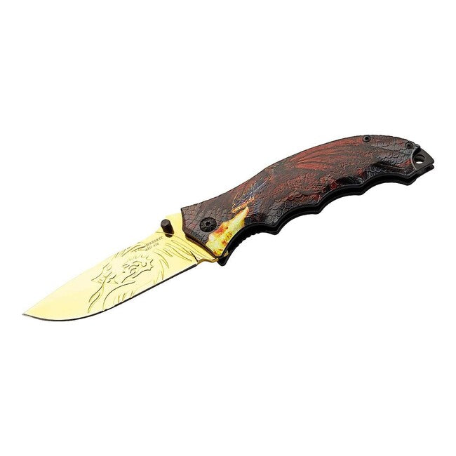 Herbertz 3D-Drache Einhandtaschenmesser 8,3cm, goldklinge, aluminium