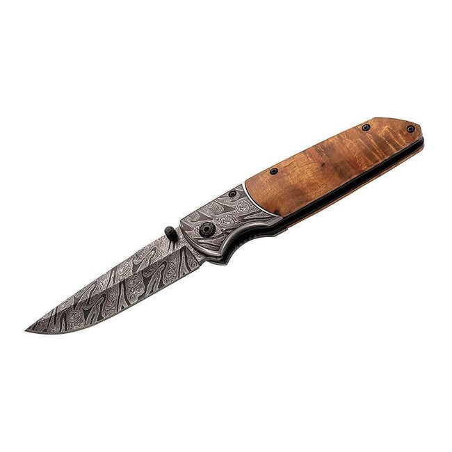 Herbertz Einhandtaschenmesser 8,8cm, wurzelholz, geprägtes ziermotiv