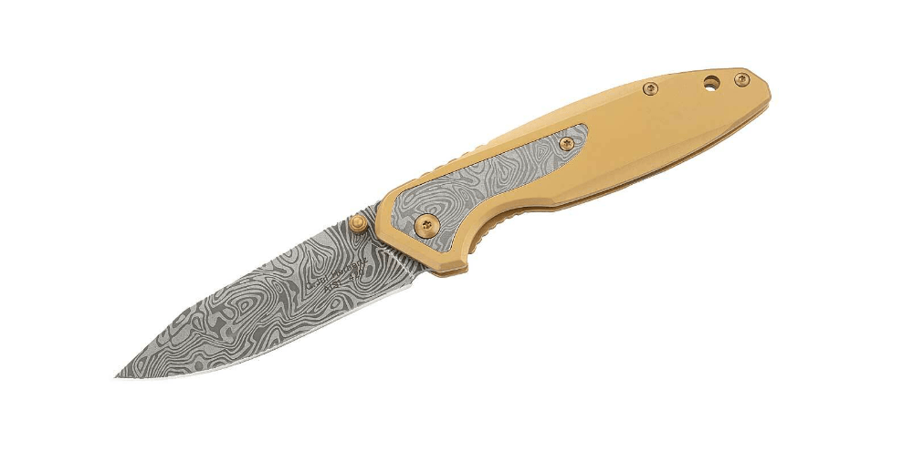Herbertz Einhandtaschenmesser 8cm, edelstahl, gold, damastoptik