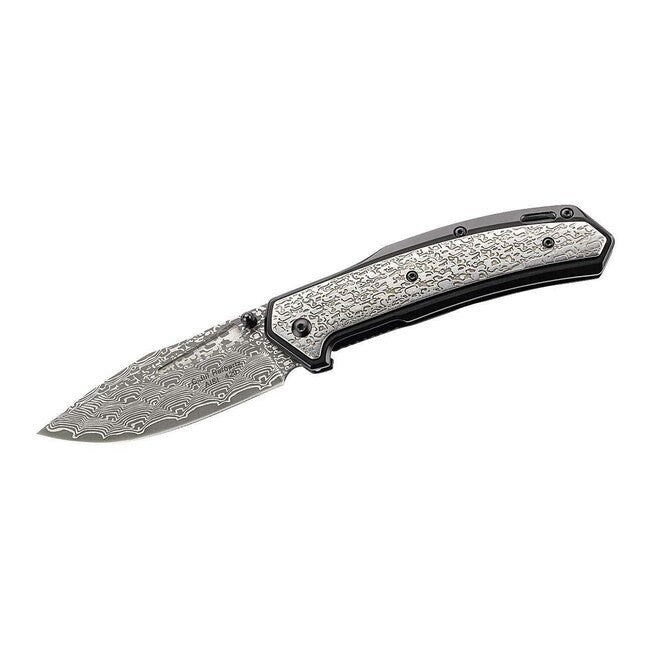 Herbertz Einhandtaschenmesser 9cm rostfreier Stahl geätztes Metall mit Damastoptik