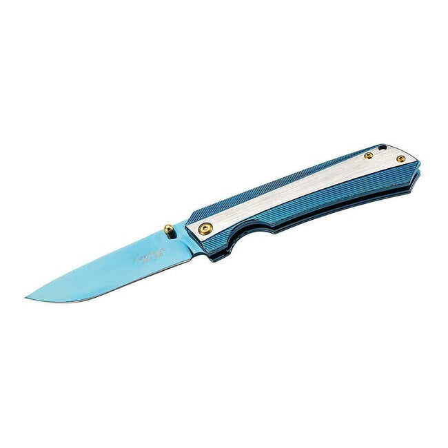 Herbertz Einhandtaschenmesser 9cm, Edelstahl, Titanbeschichtung, blau-gold