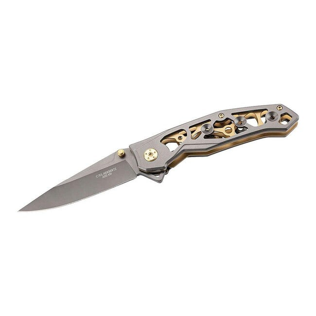 Herbertz Einhandtaschenmesser 9cm, stahl, skelettbauweise, schwarz-gold
