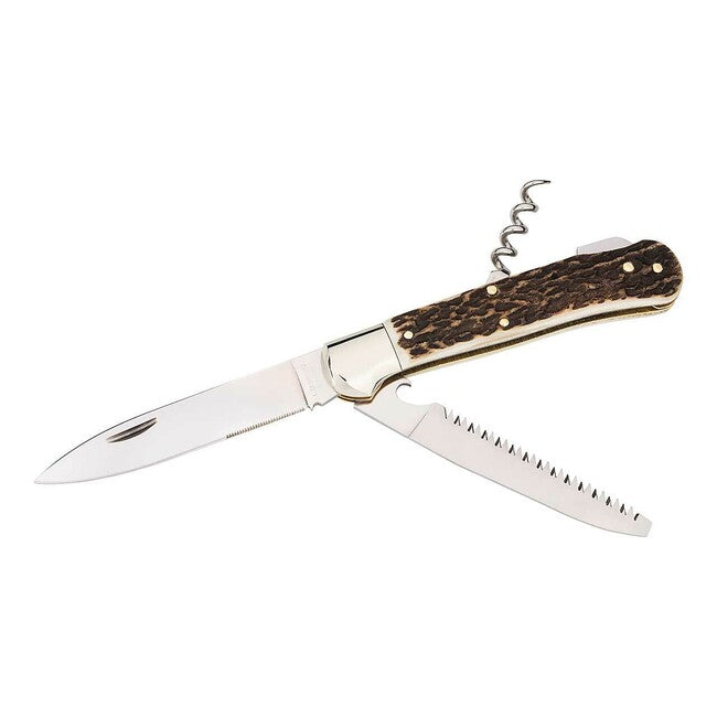 Herbertz Jagdtaschenmesser 9 cm, geweih, korkenzieher, säge mit flaschenöffner
