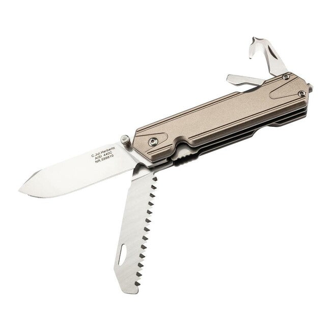Herbertz Multifunktions-Einhandmesser 6,5cm, 7 Funktionen, Aluminium, gold