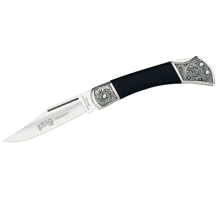 Herbertz taschenmesser 10 cm, schwarz, elastomer, ornamente